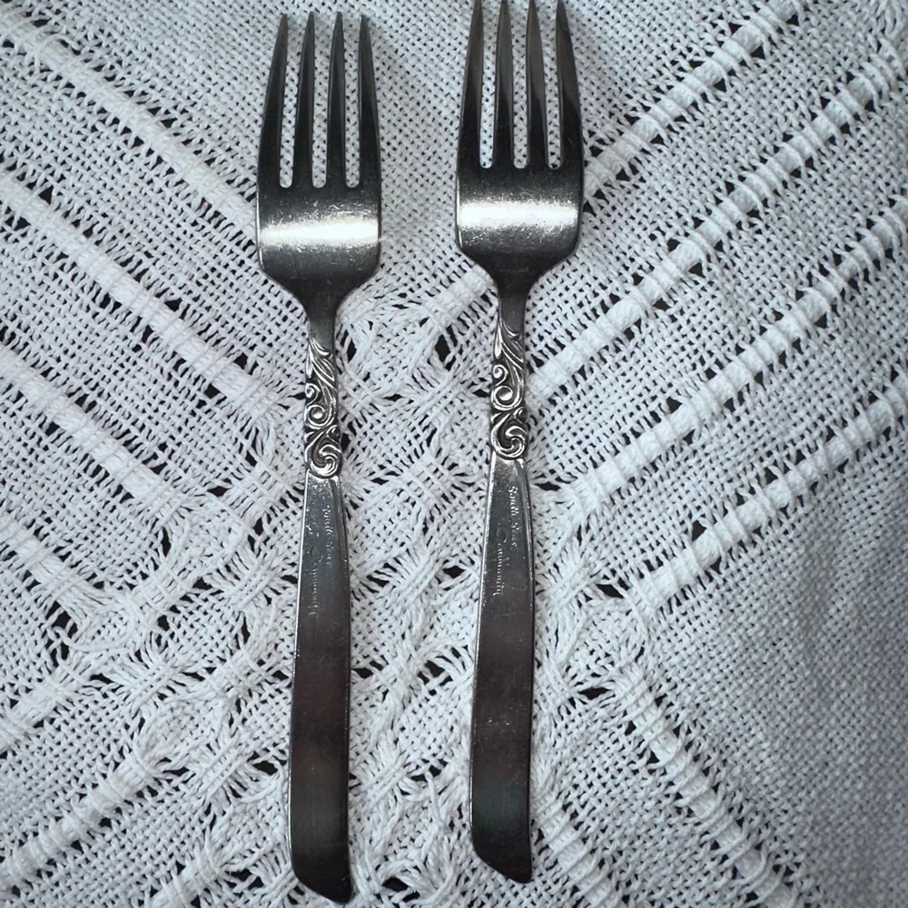 Vintage 1950s South Seas Community Silver Plate Dinner Forks Set of 2
